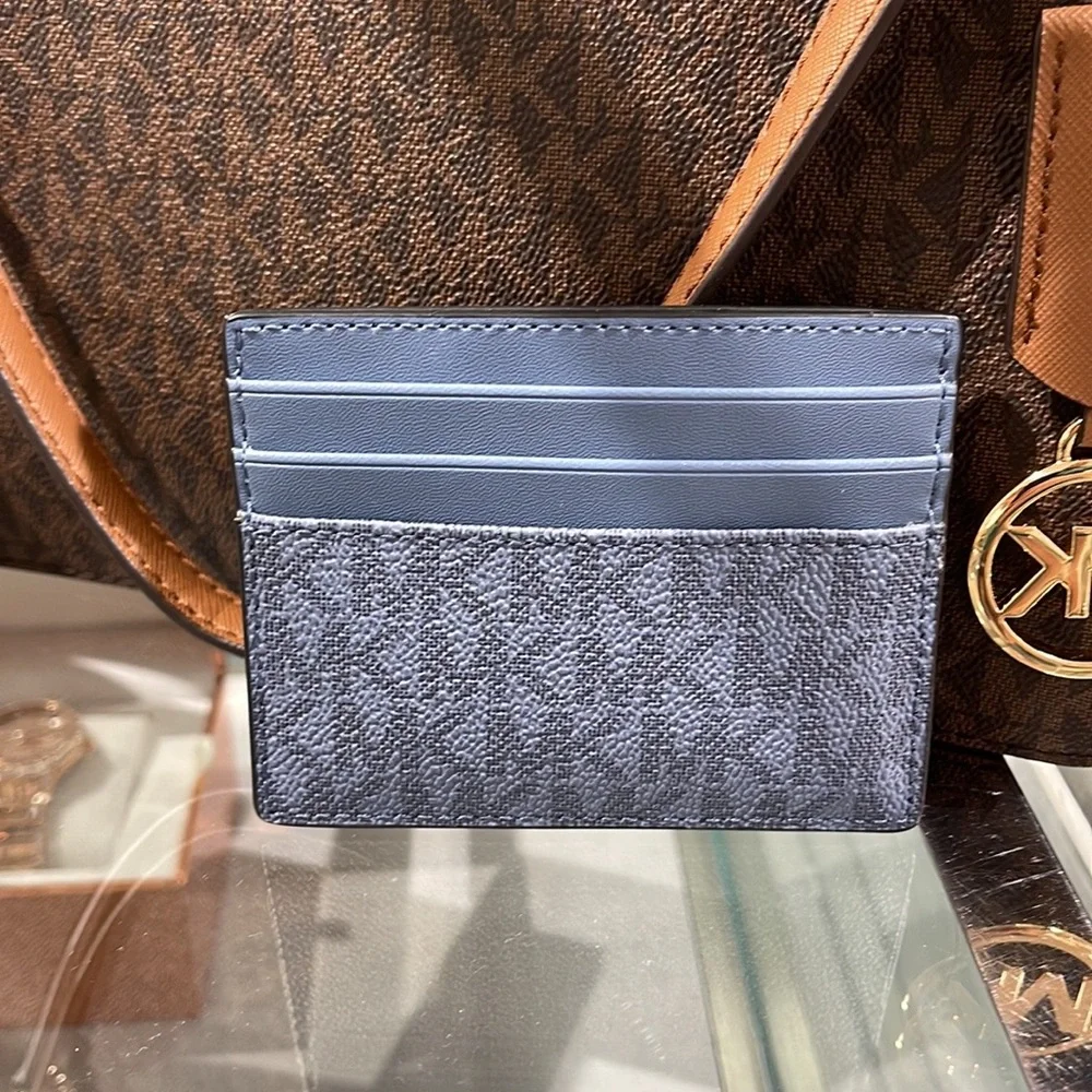 Michael Kors Cooper Graphic Logo Tall Card Case Denim Multi 36S3LCOD2B NWT